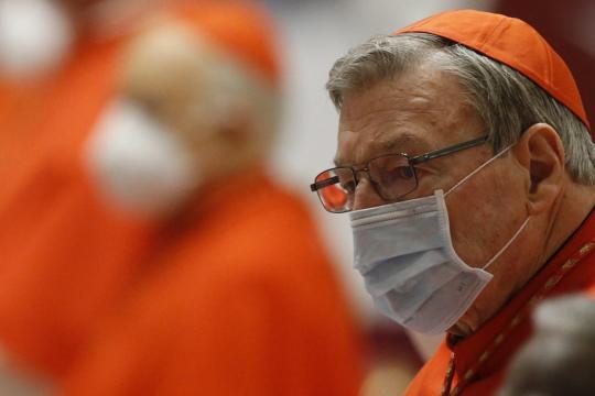 Australian cardinal George Pell with protective mask during a consistory ceremony in the Saint Peter's basilica at the Vatican City, 28 November 2020. Pope Francis will create 13 new Cardinals, including first ones from Bruinei and Rwanda and first African American. EPA/FABIO FRUSTACI