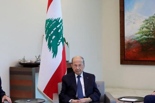 A handout picture provided by the Lebanese photo agency Dalati and Nohra on September 13, 2021 shows Lebanon's President Michel Aoun (C) meeting with Parliament Speaker Nabih Berri (L) and Prime Minister-designate Najib Mikati at the presidential palace in Baabda, east of the capital Beirut. Lebanese commentators voiced scepticism over the bankrupt state's ability to win back the support of foreign donors after political factions finally agreed a new government following 13 months of horse-trading.