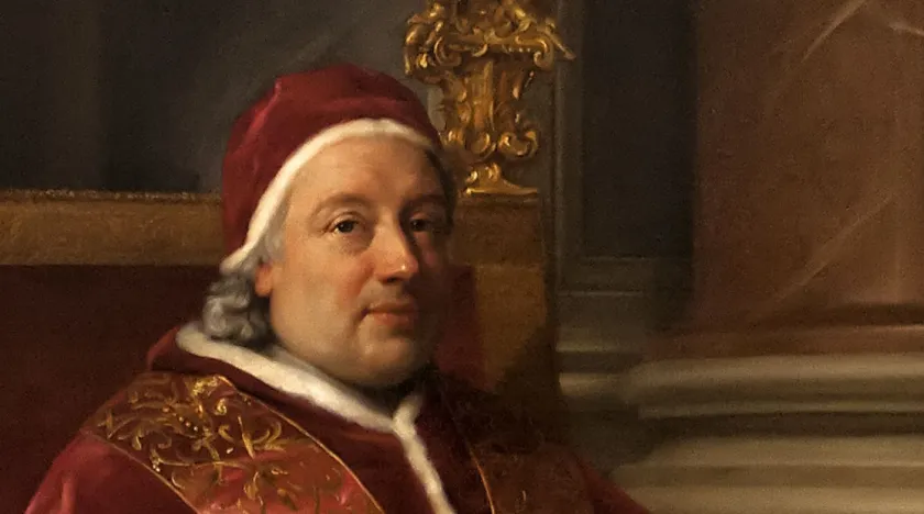 Portret van paus Clemens XIII (detail), Anton Raphael Mengs (1758), Bologna Pinacoteca Nazionale