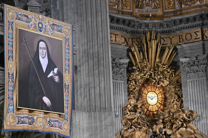 A portrait of Maria Antonia of Saint Joseph de Paz y Figueroa in Saint Peter's Basilica during a Holy Mass for her Canonization, Vatican City, 11 February 2024. On the anniversary of the first apparition of the Blessed Virgin Mary in Lourdes, Pope Francis canonized Maria Antonia of Saint Joseph de Paz y Figueroa, also known as Mama Antula, the founder of the House for Spiritual Exercises of Buenos Aires. EPA/CLAUDIO PERI