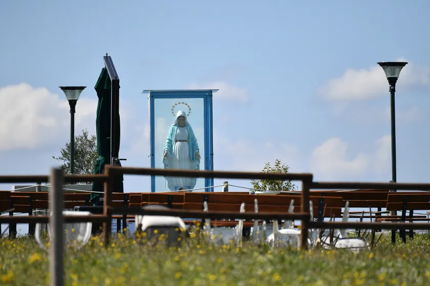 This photograph taken on April 21, 2023, shows the Madonna of Trevignano, north of Rome. Since the lacrimation of the Virgin of Tears in Syracuse (Sicily) in 1953, the only one officially recognized as miraculous by a pope with a message from Pius XII, there have been countless phenomena of the same type around statues of the Virgin, of Christ or saints in Italy. AFP