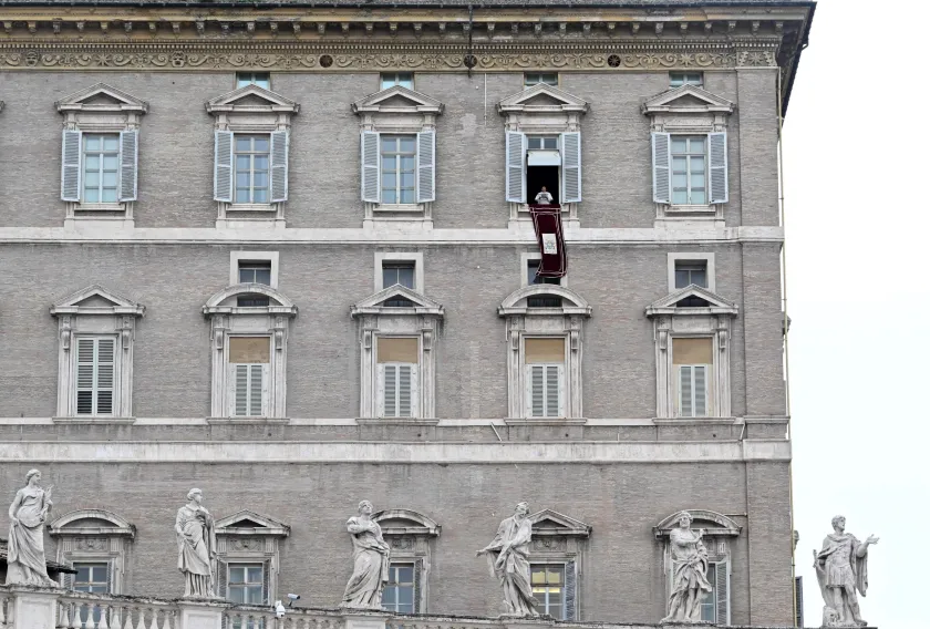 Pope Francis leads his Angelus prayer from the window of his office overlooking St. Peter's Square at the Vatican City, 10 March 2024. EPA/CLAUDIO PERI